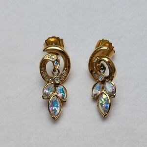 Avon Gold Tone Iridiscent Earrings 1 Inch